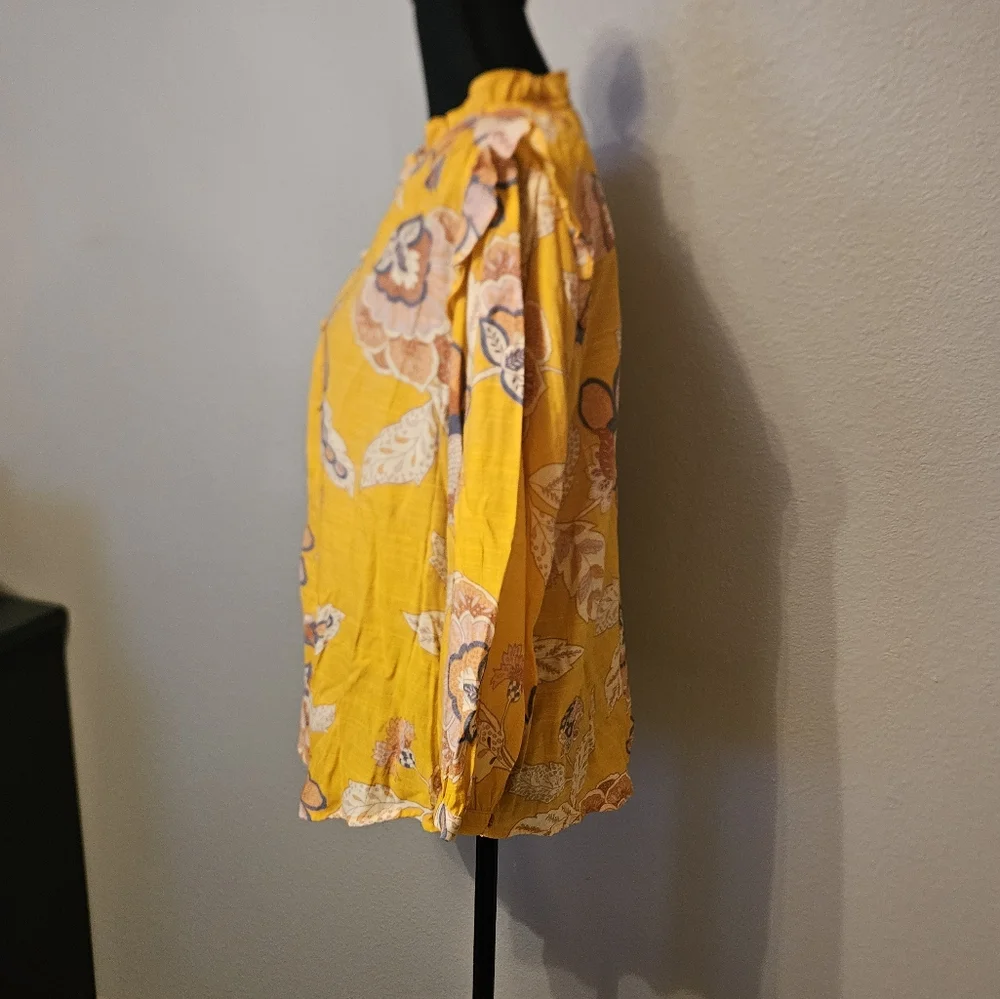 LC Lauren Conrad Womens Large Floral Yellow Blouse - Picture 5 of 5